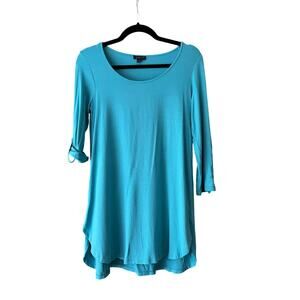 J. Jill Women's Wearever Collection Tunic Roll Tab 3/4 Sleeve Blouse Blue SZ XS